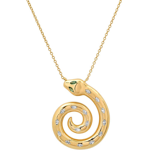 14K Yellow Gold Diamond Marquise Snake Necklace