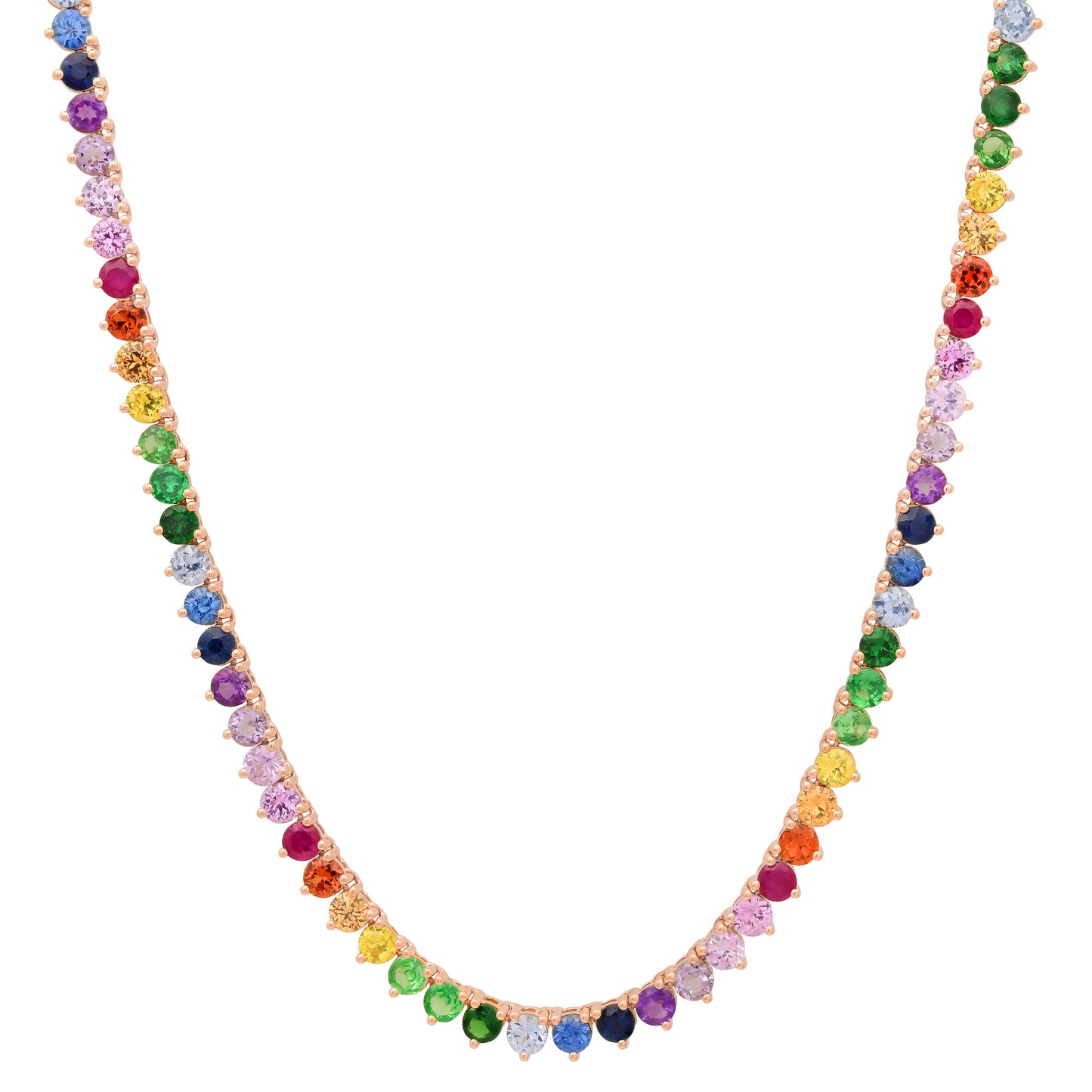 14k Rose Gold Rainbow Tennis Necklace Detail