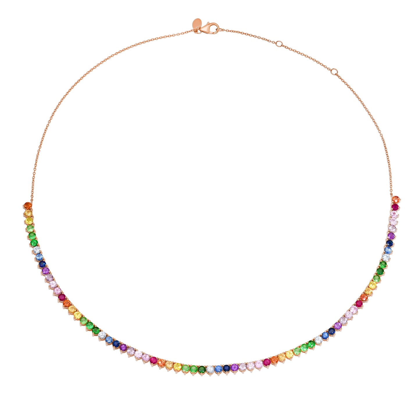 14k Yellow Gold Rainbow Tennis Necklace 