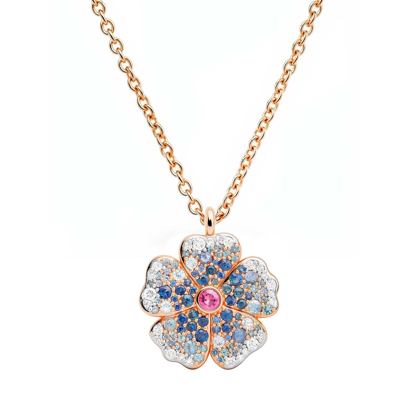 14k Rose Gold Mini Blue Sapphire and Diamond Wildflower Necklace