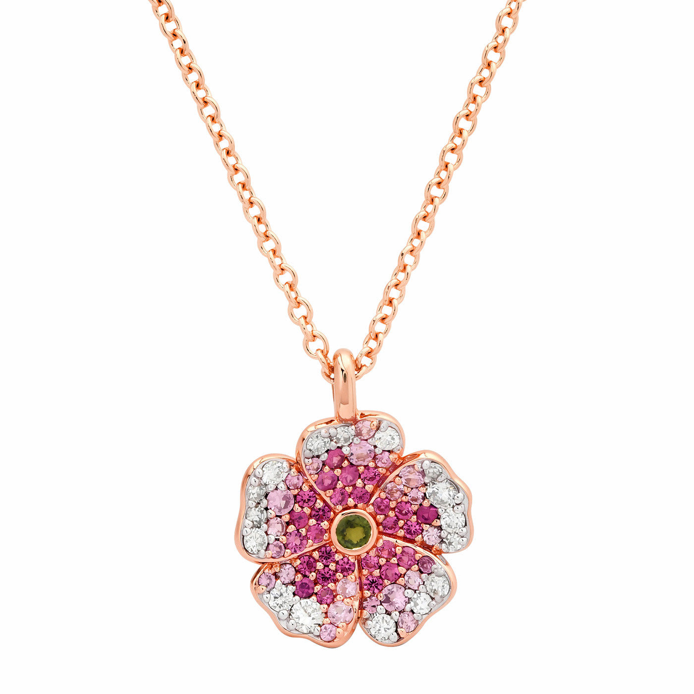14k Rose Gold Mini Pink Sapphire and Diamond Wildflower Necklace