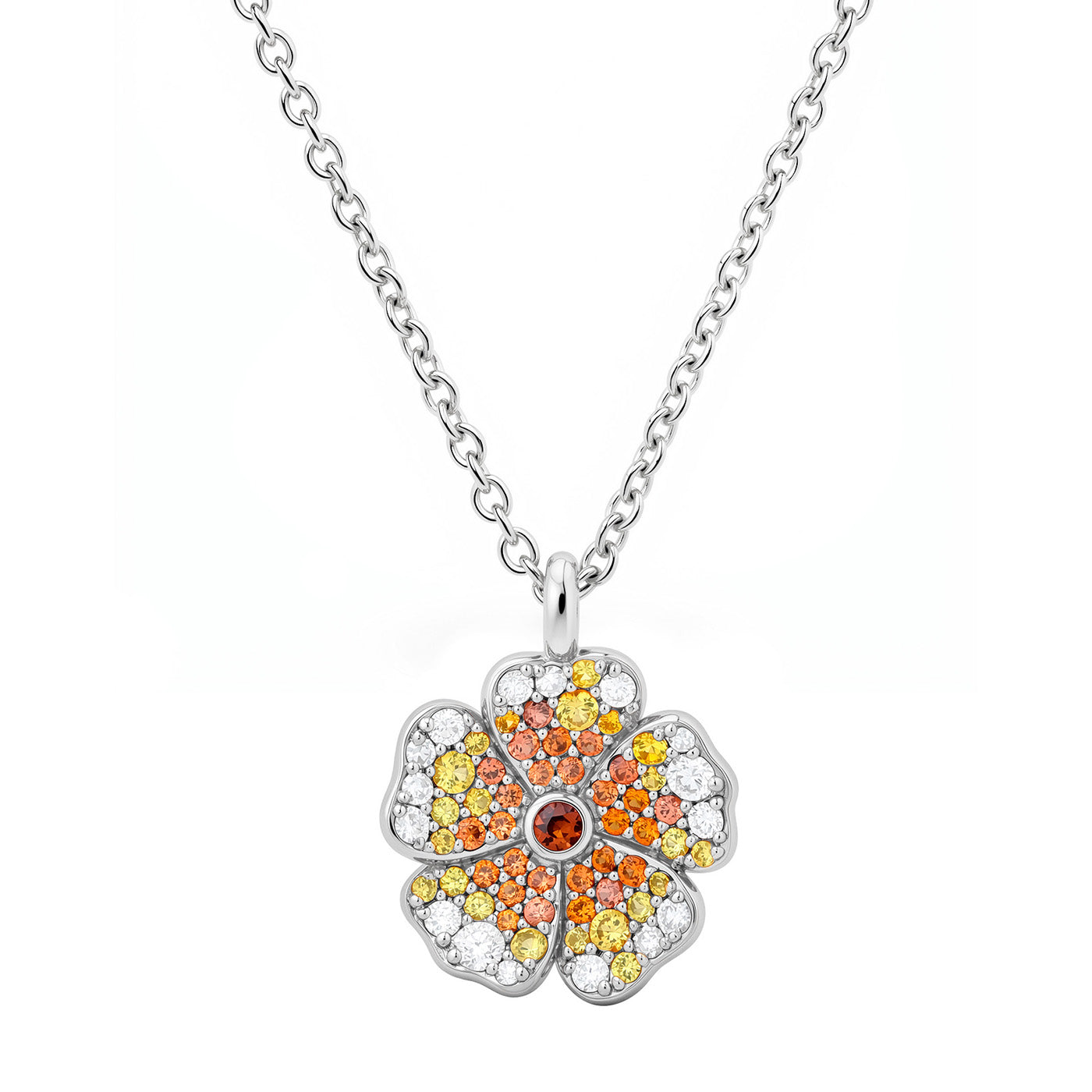 14k White Gold Mini Yellow Sapphire and Diamond Wildflower Necklace