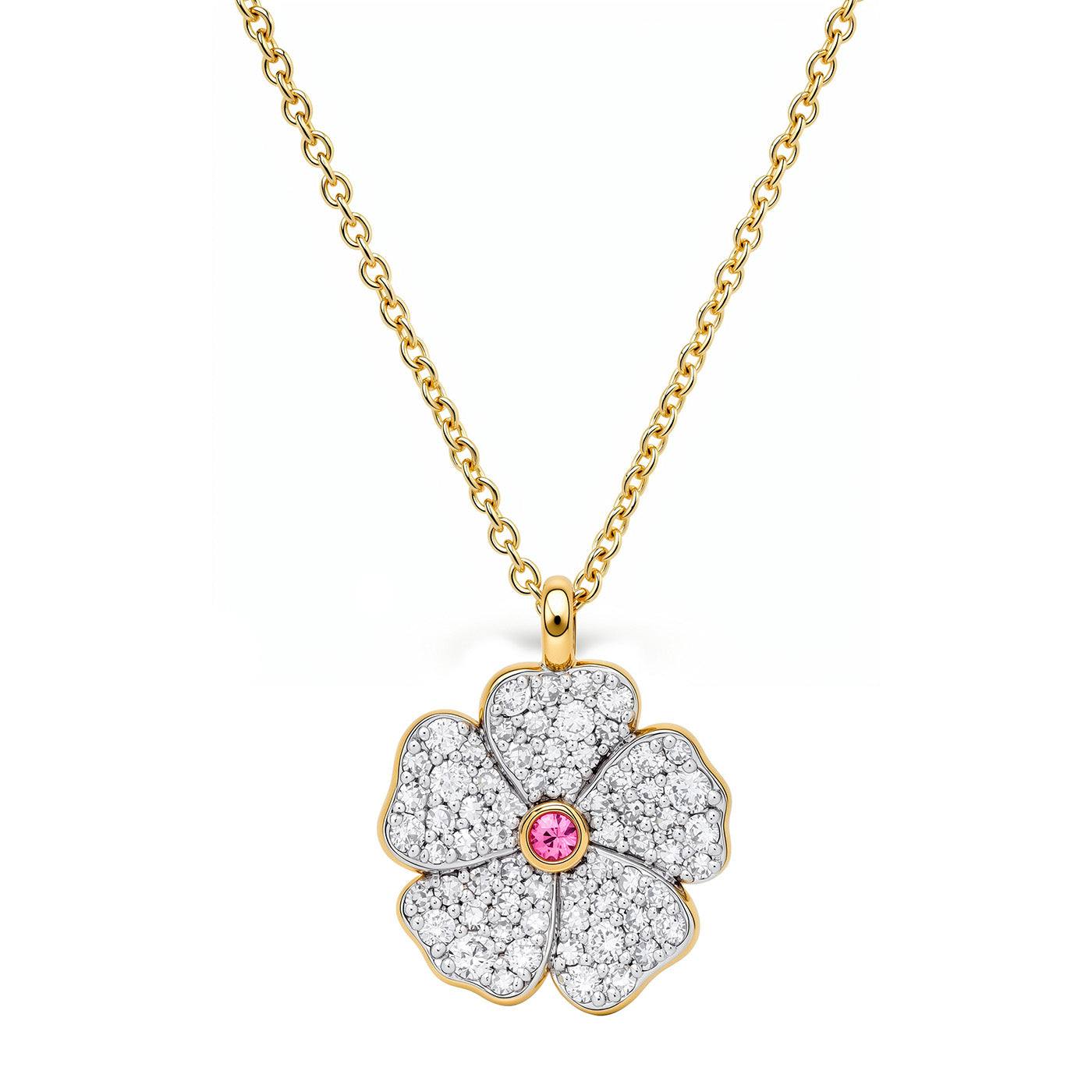 14k Yellow Gold Mini Diamond Wildflower Necklace