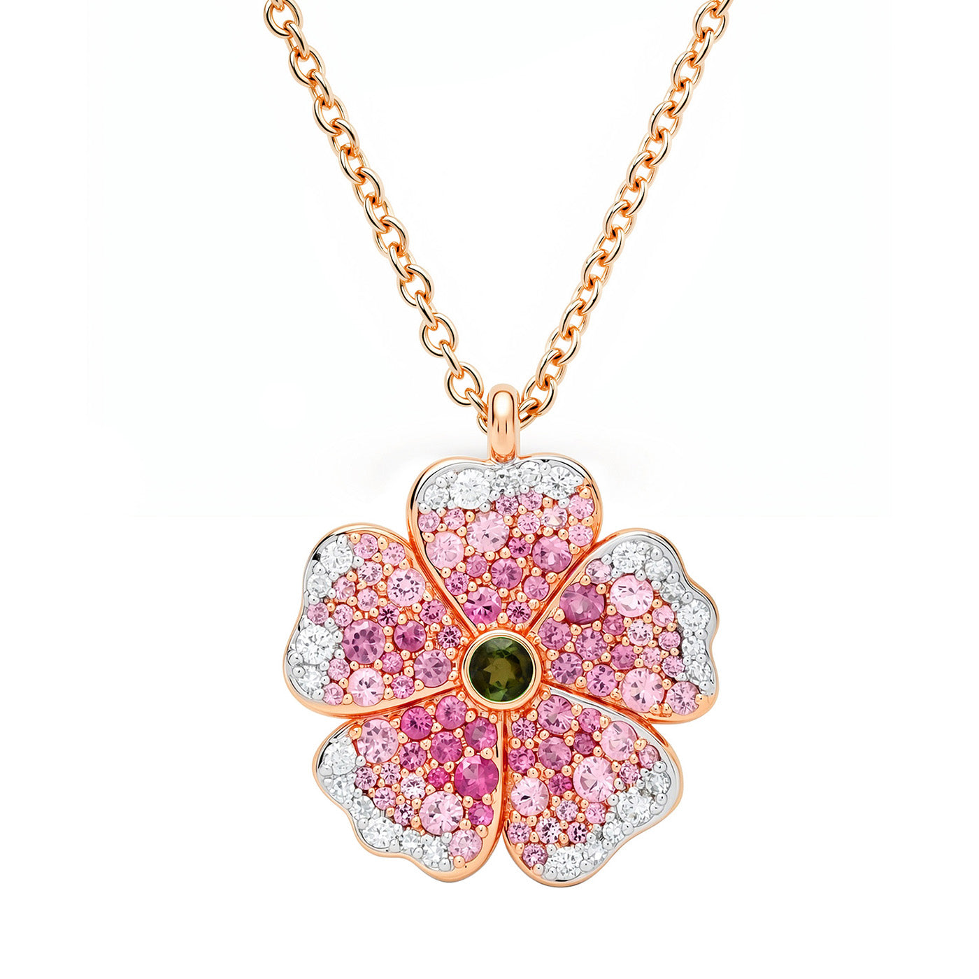 14k Rose Gold Pink Sapphire and Diamond Wildflower Necklace