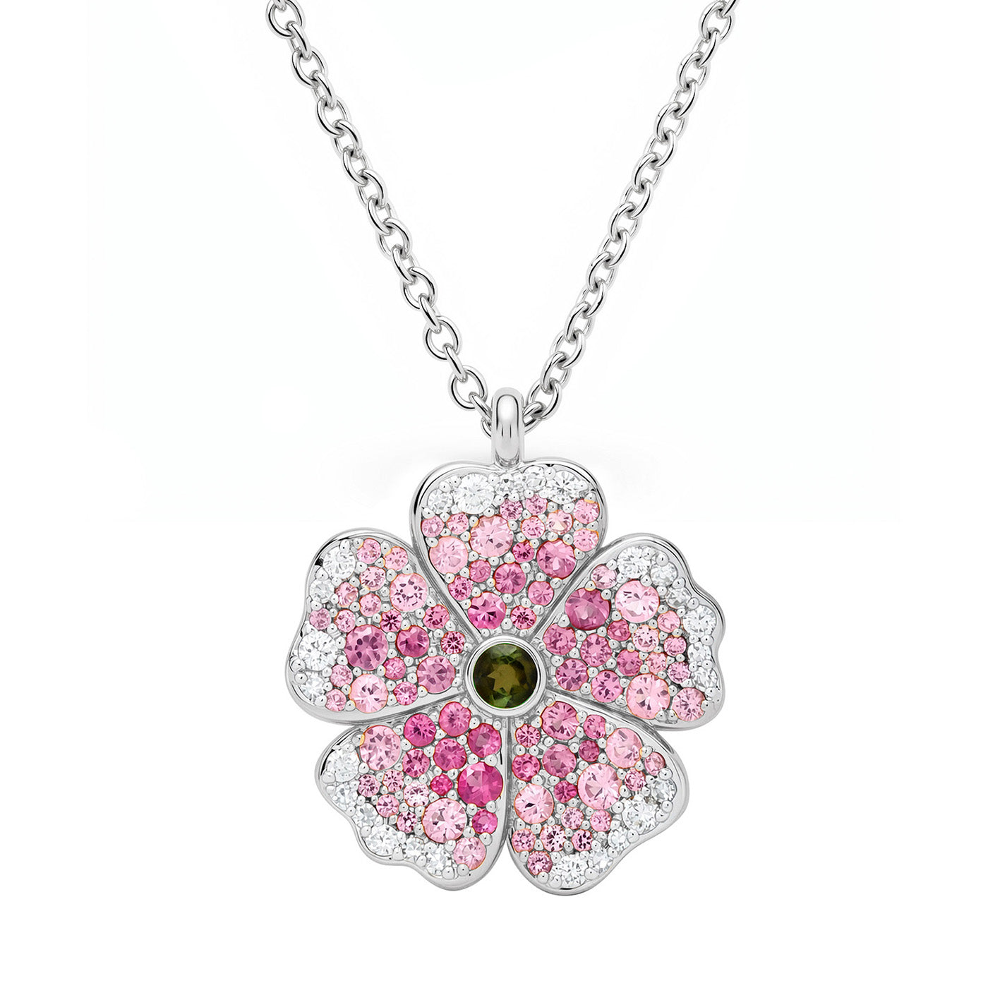 14k White Gold Pink Sapphire and Diamond Wildflower Necklace