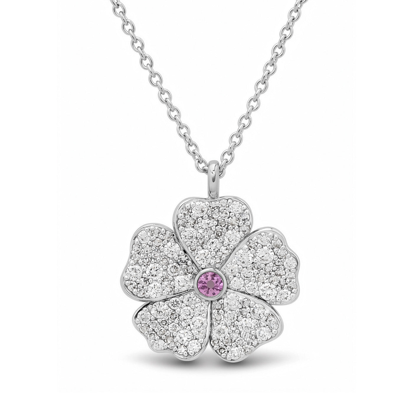 14K White Gold Diamond Wildflower Necklace