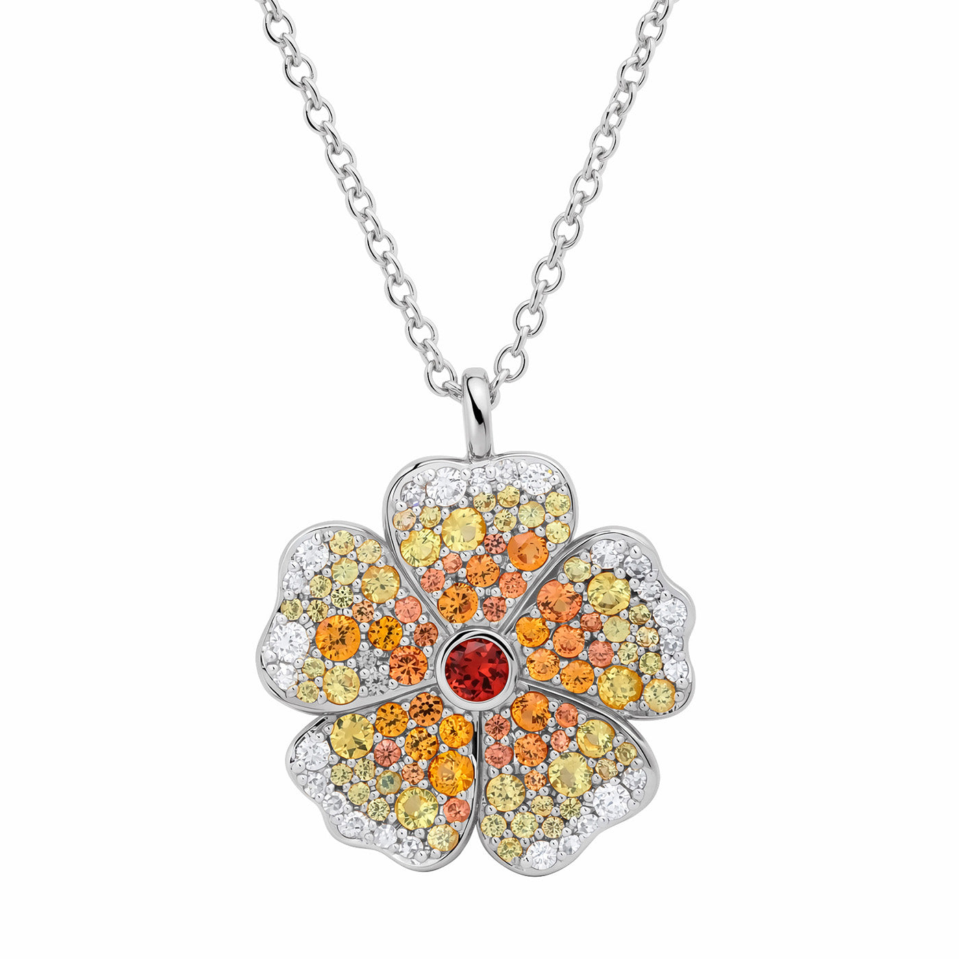14K White Gold Yellow Sapphire and Diamond Wildflower Necklace