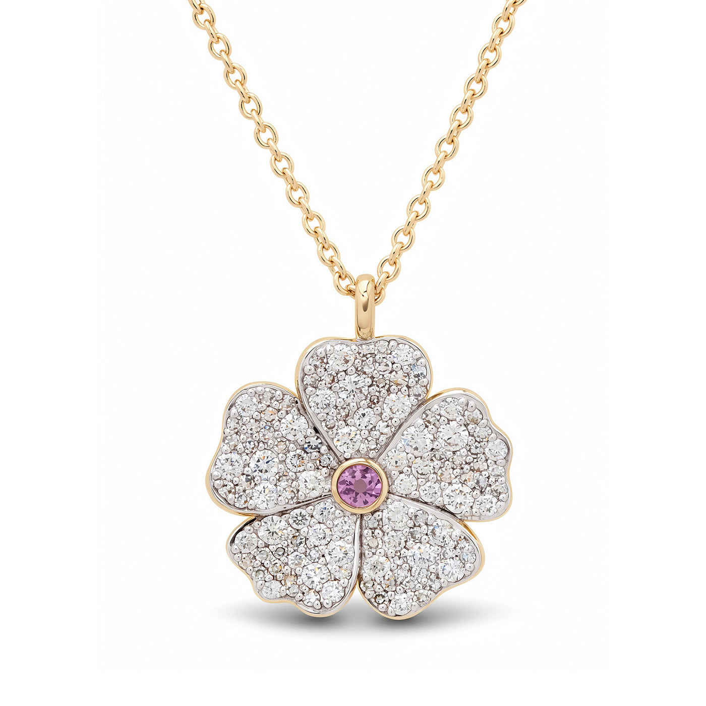 14K Yellow Gold Diamond Wildflower Necklace