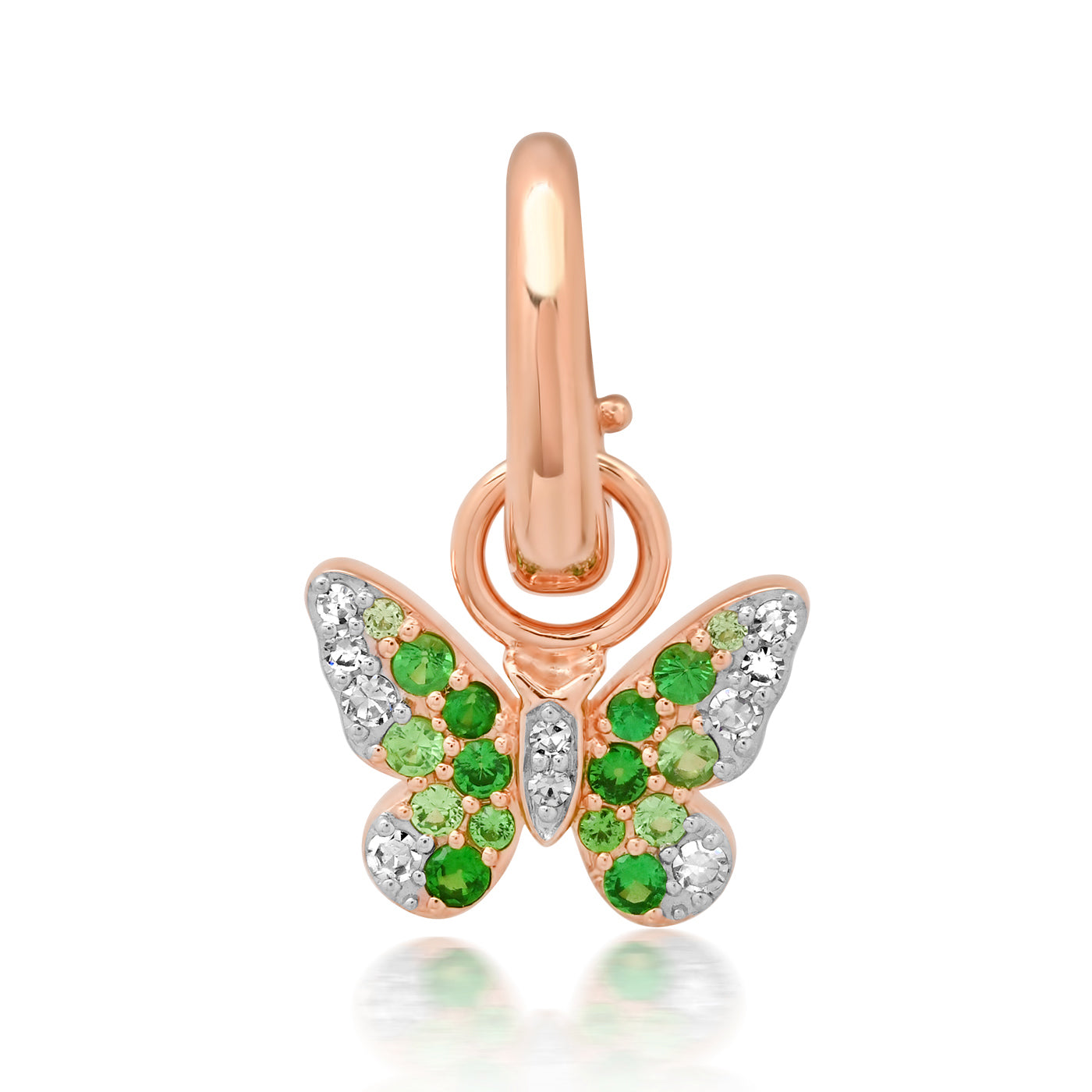 14K Rose Gold Mini Green and Diamond Ombré Butterfly Pendant