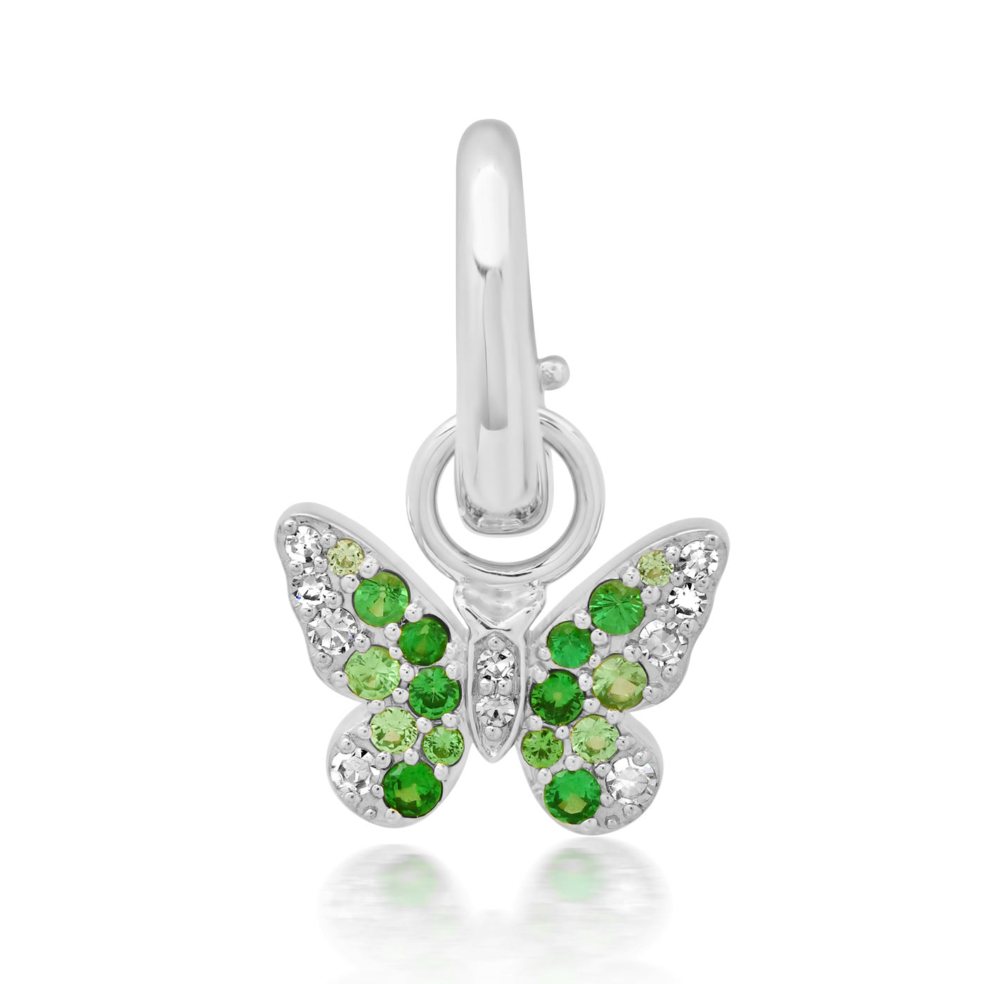 14K White Gold Mini Green and Diamond Ombré Butterfly Pendant