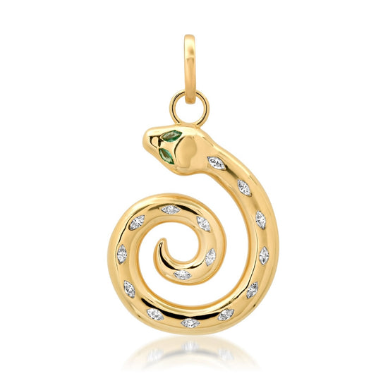 14K Yellow Gold Diamond Marquise Snake Pendant