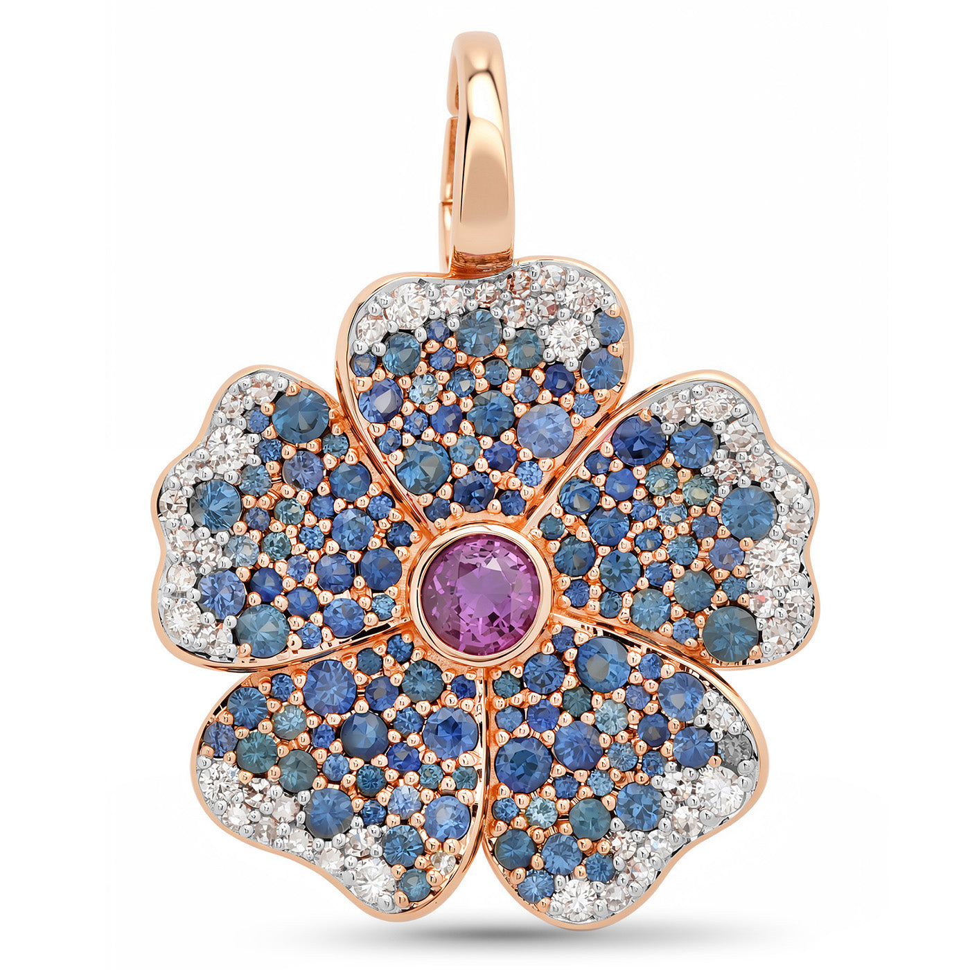 14k Rose Gold Blue Sapphire and Diamond Wildflower Pendant
