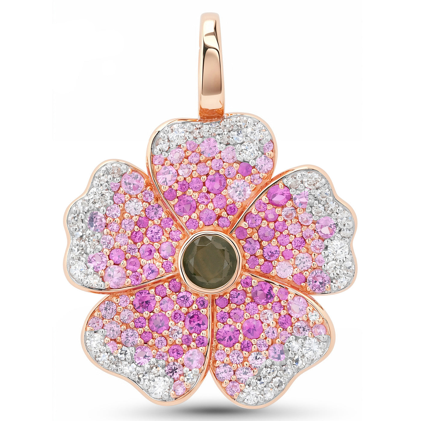 14k Rose Gold Pink Sapphire and Diamond Wildflower Pendant