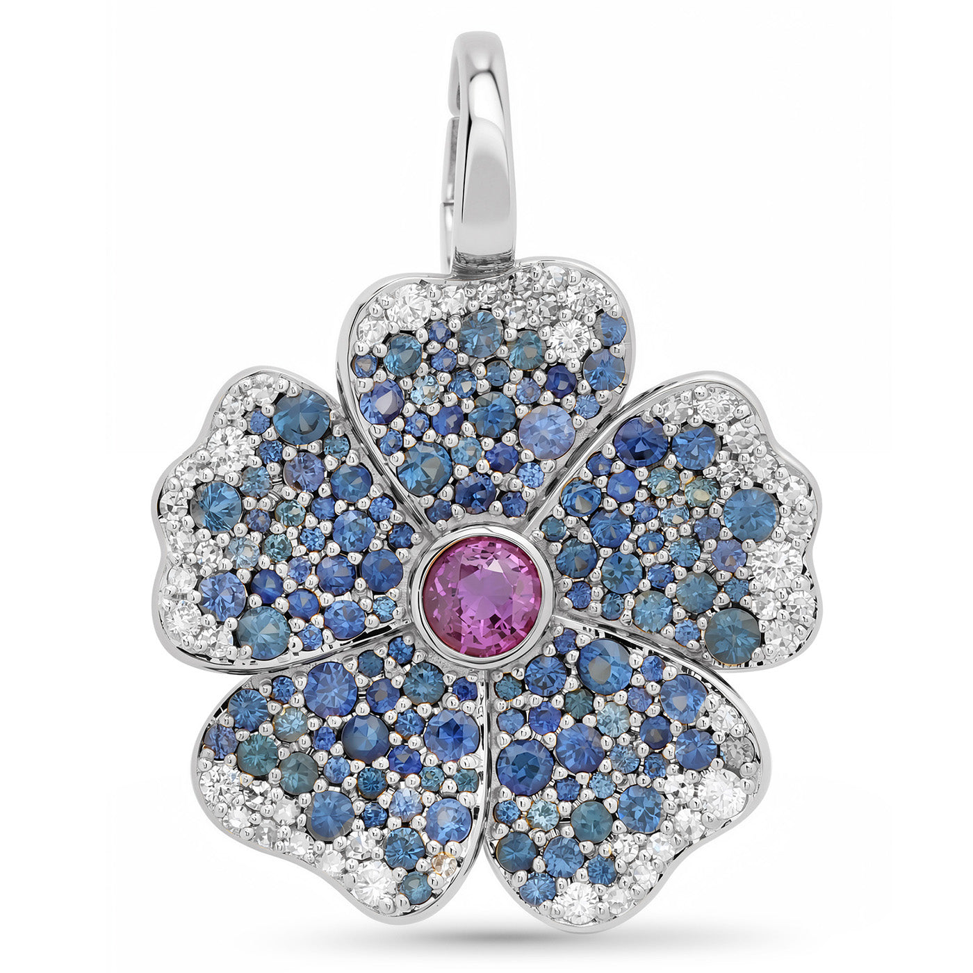 14k White Gold Blue Sapphire and Diamond Wildflower Pendant