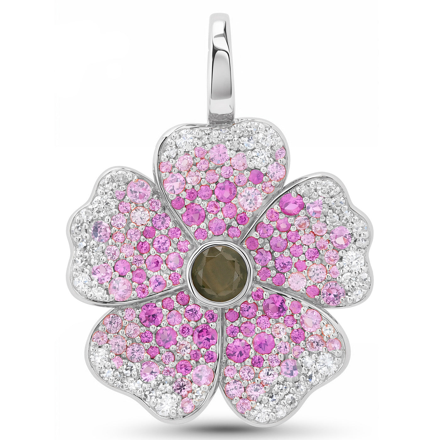 14k White Gold Pink Sapphire and Diamond Wildflower Pendant