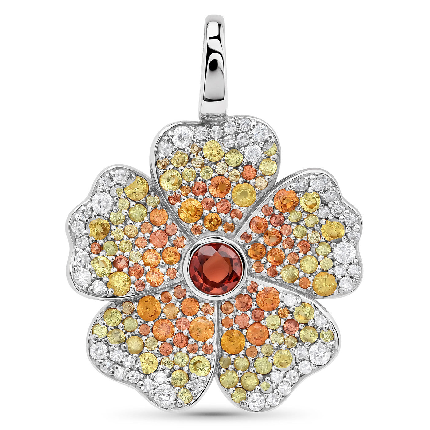 14k White Gold Yellow Sapphire and Diamond Wildflower Pendant