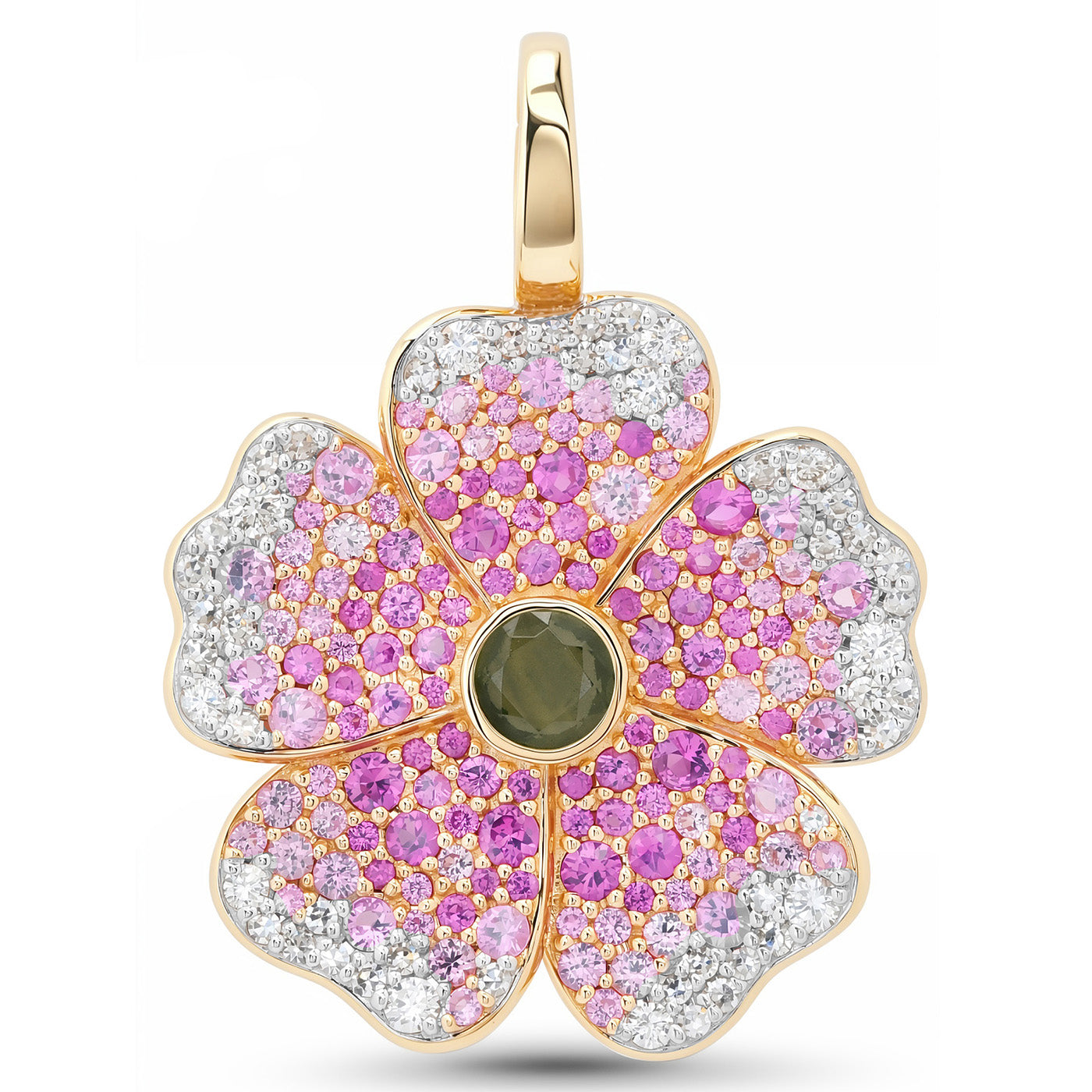 14k Yellow Gold Pink Sapphire and Diamond Wildflower Pendant