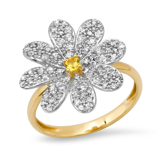 14K Yellow Gold Diamond Daisy Ring