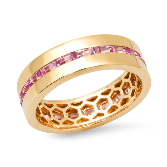 14K Yellow Gold Pink Sapphire Baguette Row Band