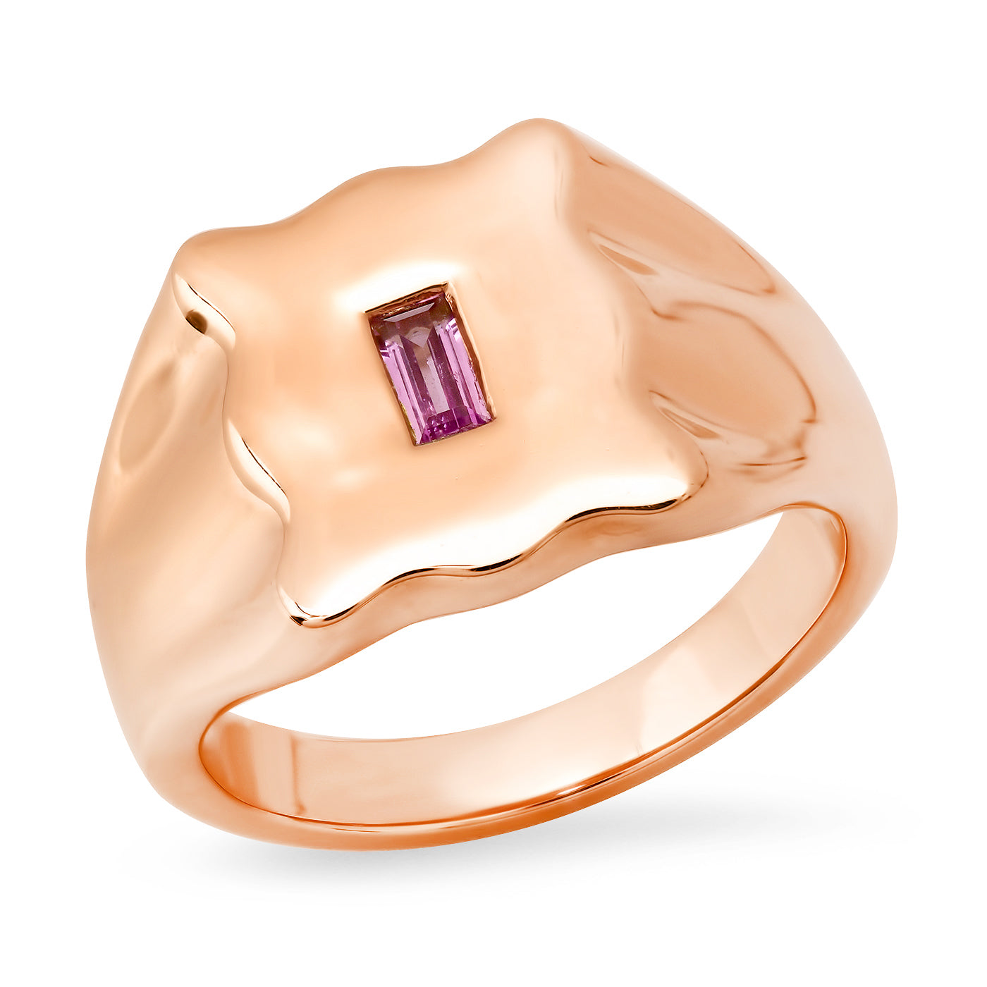 14K Rose Gold Pink Sapphire Baguette Form Signet Ring