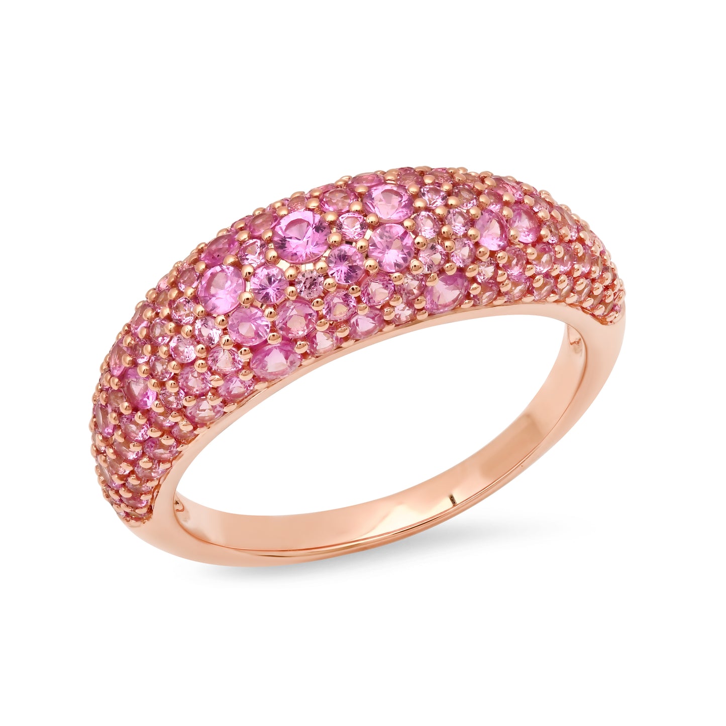 14k Rose Gold Pink Sapphire Crescent Domed Ring