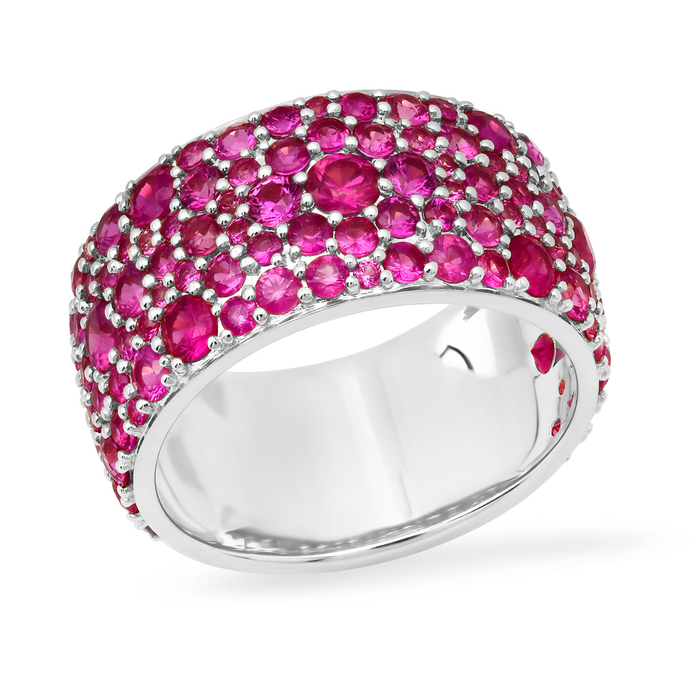 14k White Gold Deep Pink Sapphire Cigar Band