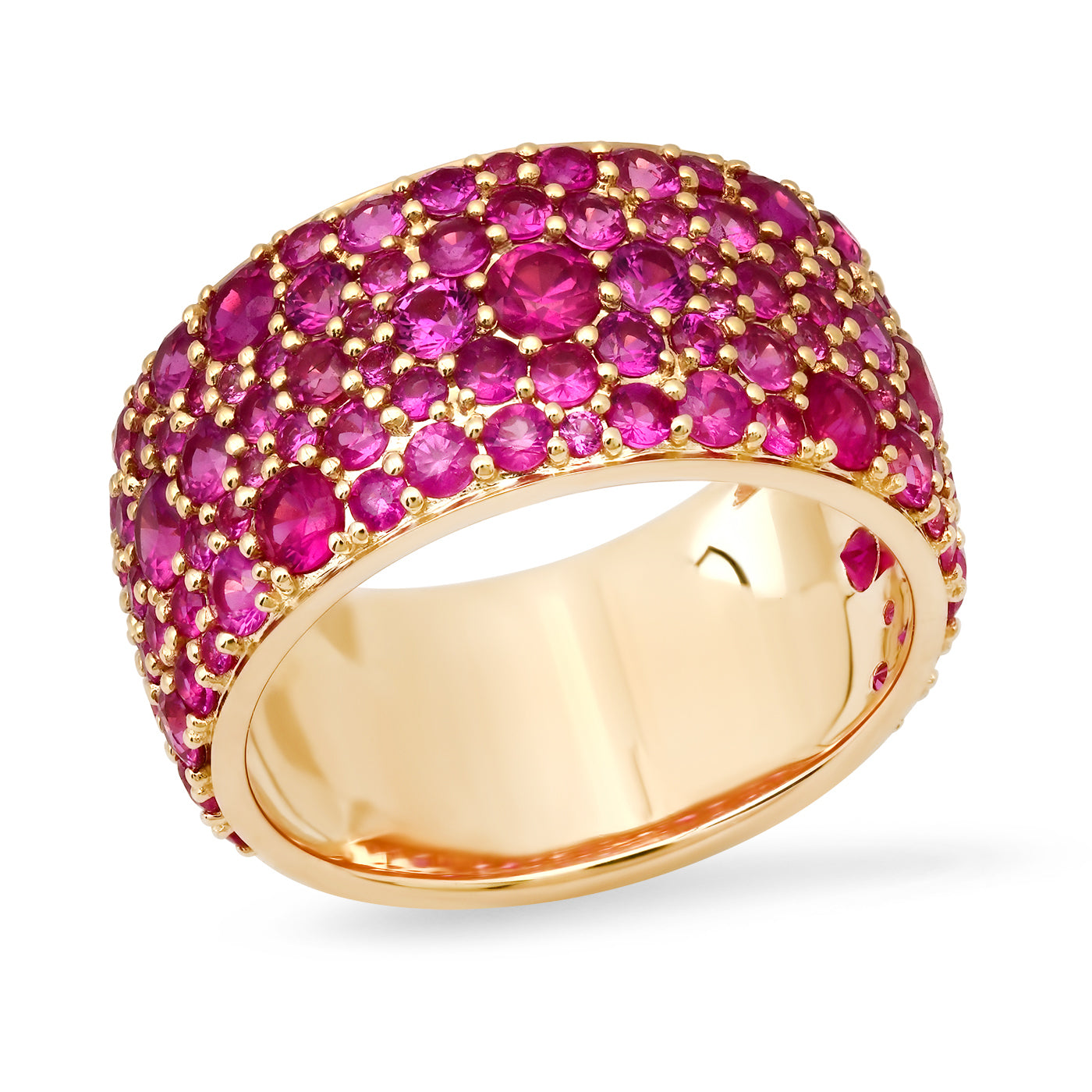 14k Yellow Gold Deep Pink Sapphire Cigar Band