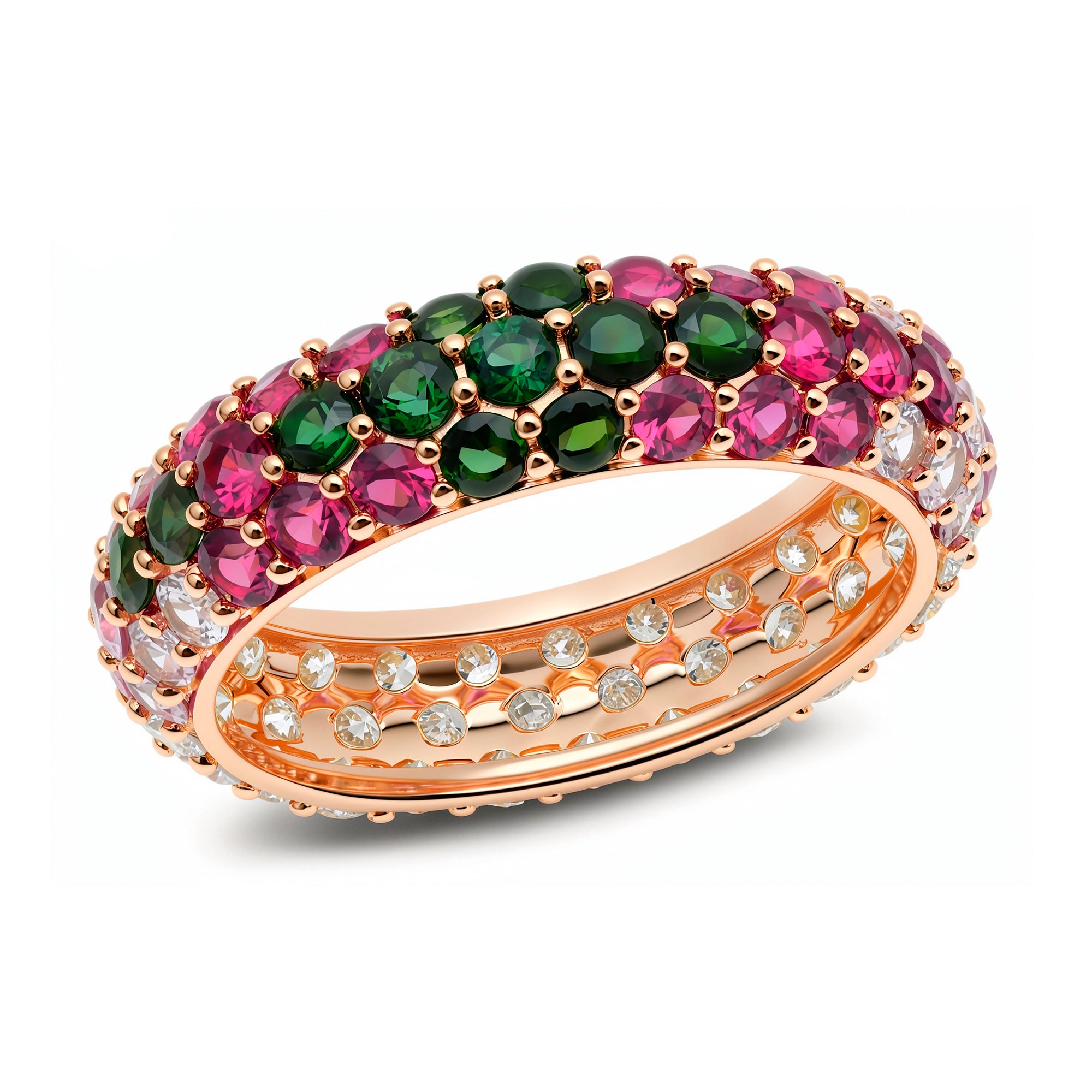 14k Rose Gold Pink Sapphire and Diamond Chunky Domed Ring