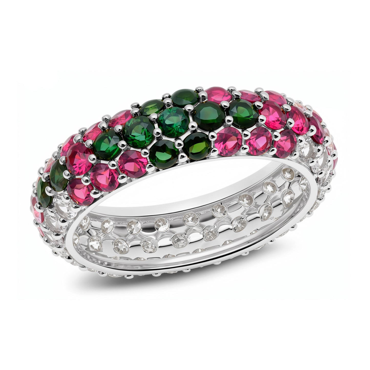 14k White Gold Pink Sapphire and Diamond Chunky Domed Ring
