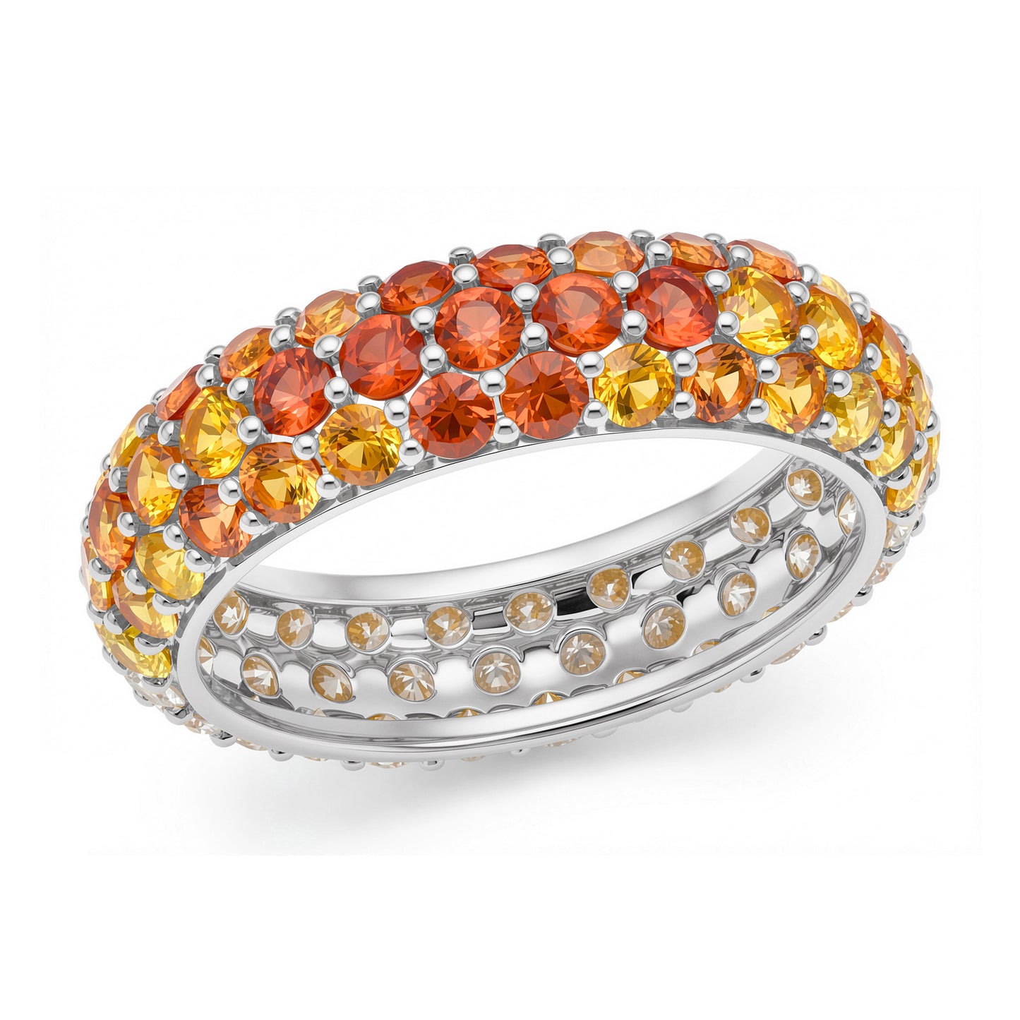 14k White Gold Yellow Sapphire and Diamond Chunky Domed Ring