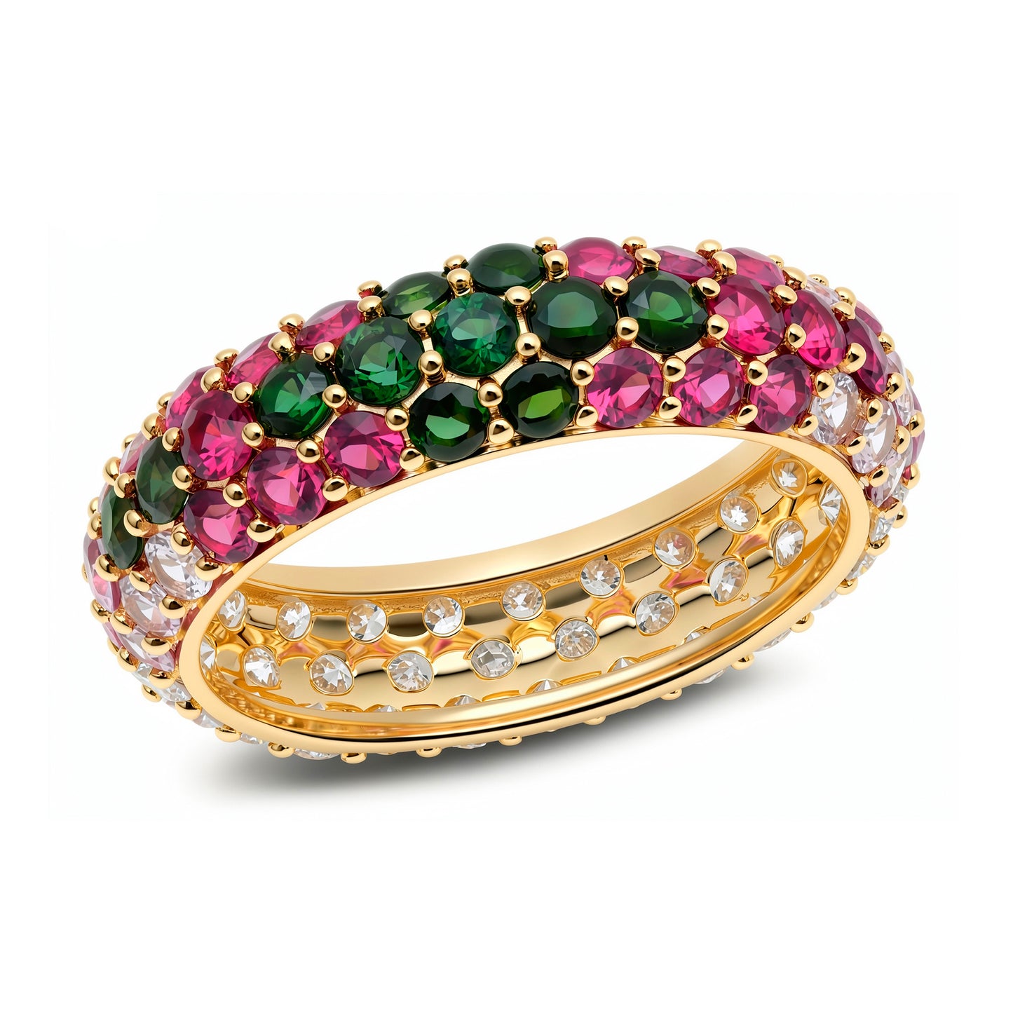 14k Yellow Gold Pink Sapphire and Diamond Chunky Domed Ring