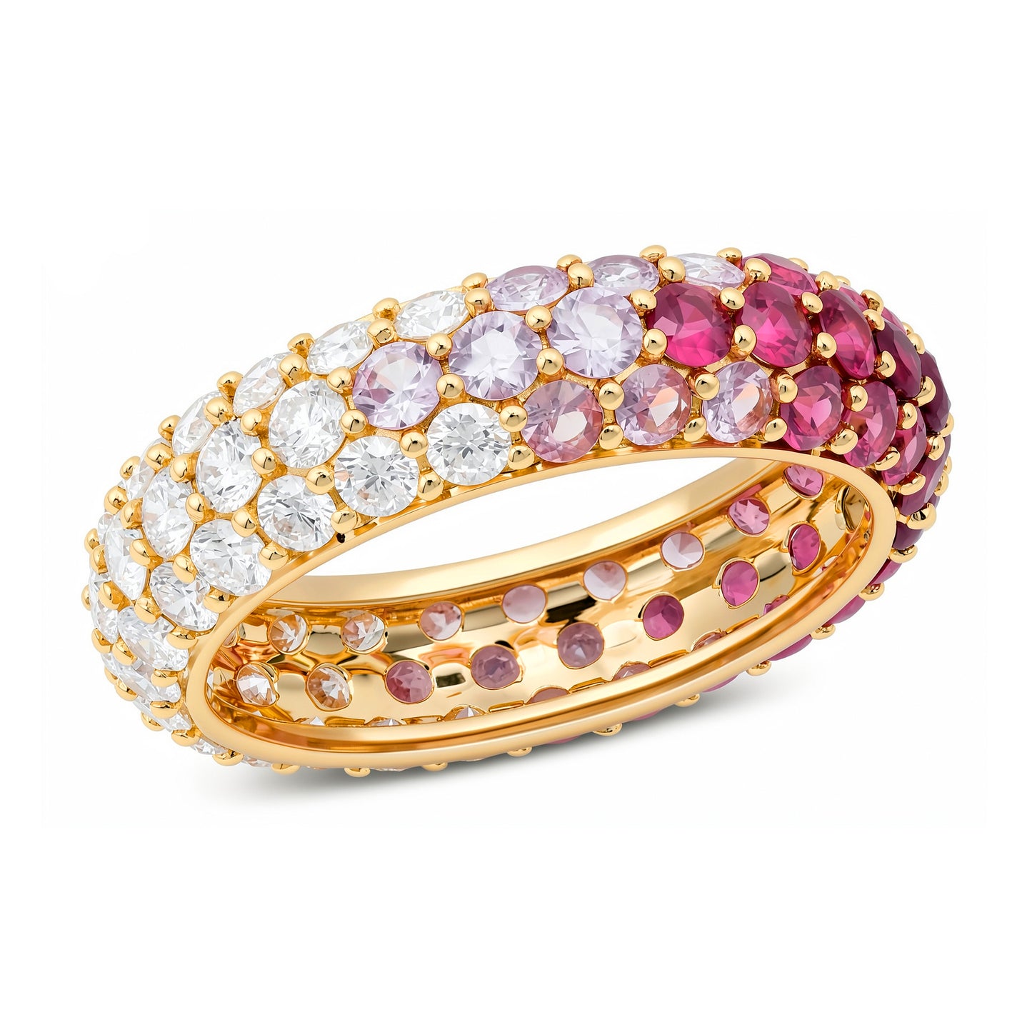 14k Yellow Gold Pink Sapphire and Diamond Chunky Domed Ring