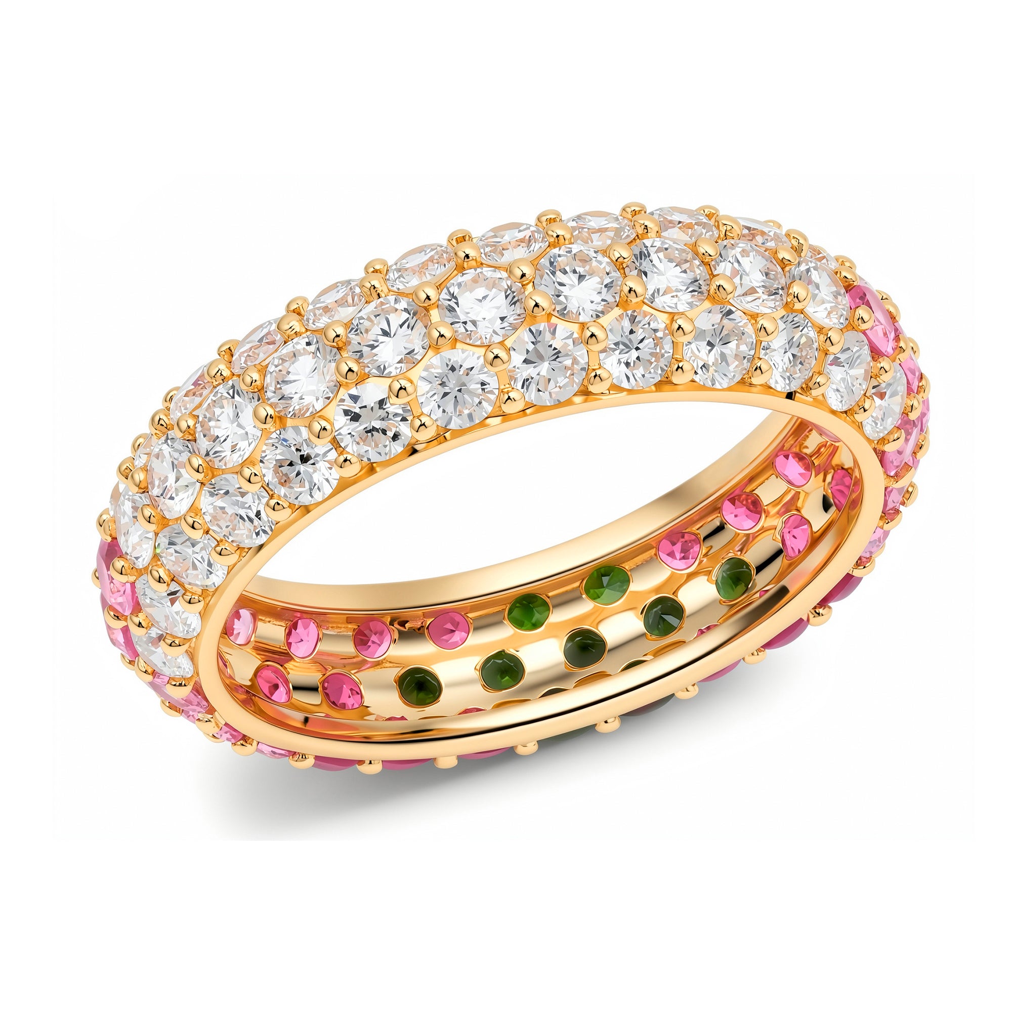 14k Yellow Gold Pink Sapphire and Diamond Chunky Domed Ring