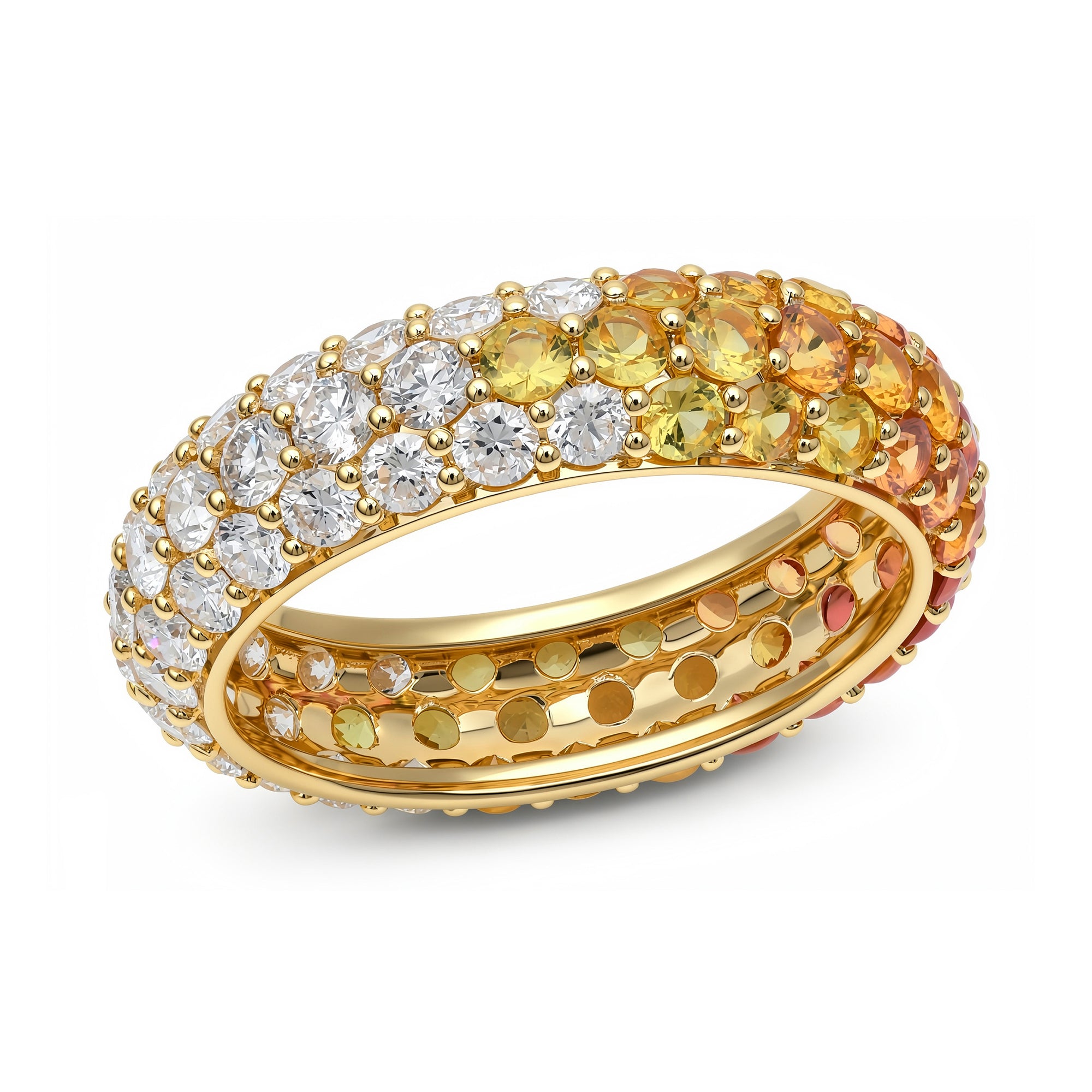 14k Yellow Gold Yellow Sapphire and Diamond Chunky Domed Ring