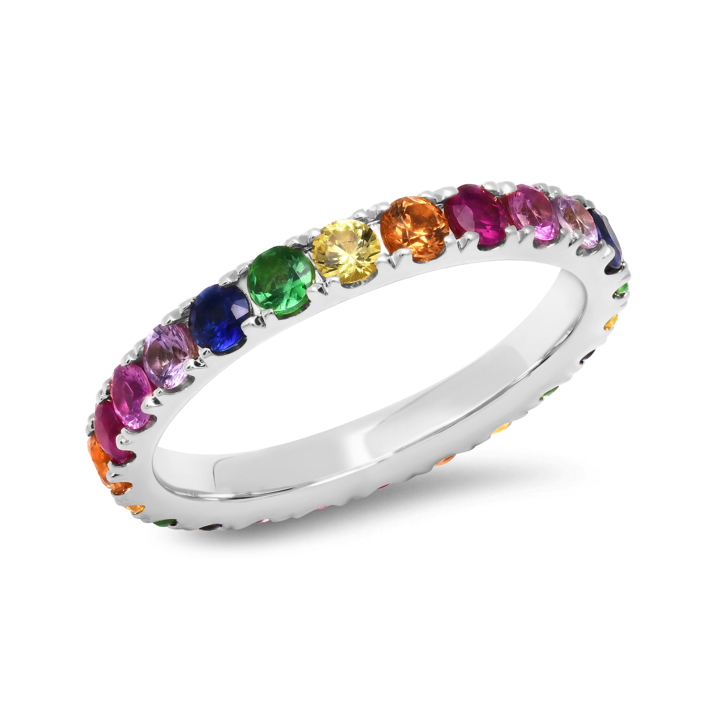 14k White Gold Large Rainbow Eternity Band
