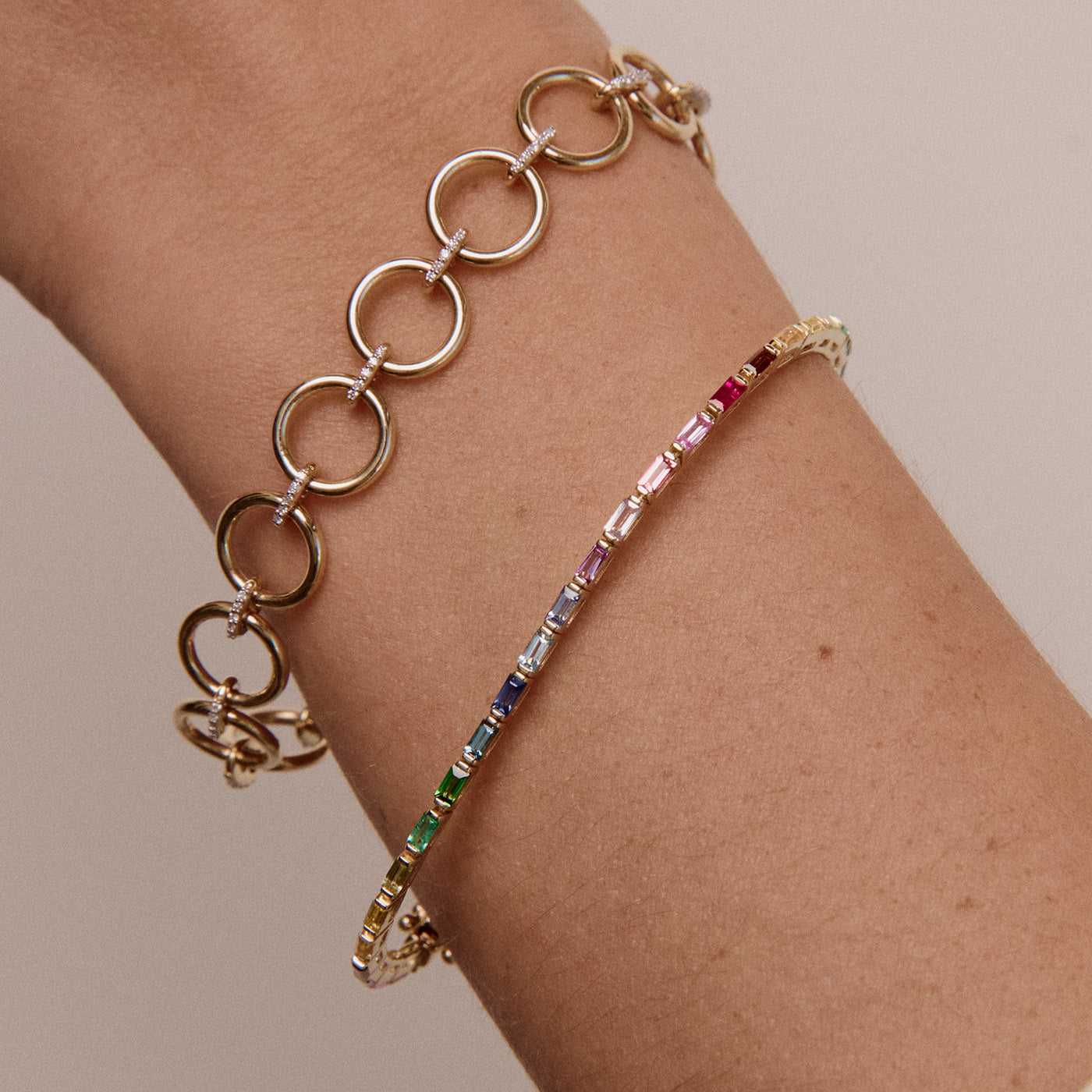 Rainbow Baguette Tennis Bracelet