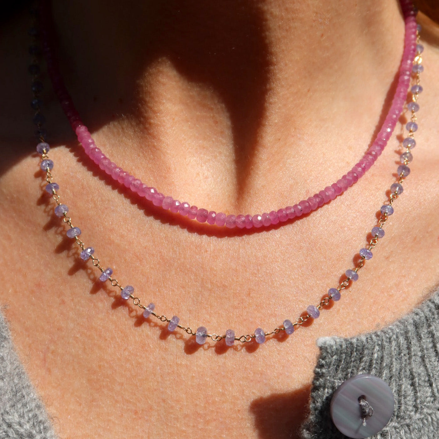 Pink Sapphire Beaded Necklace