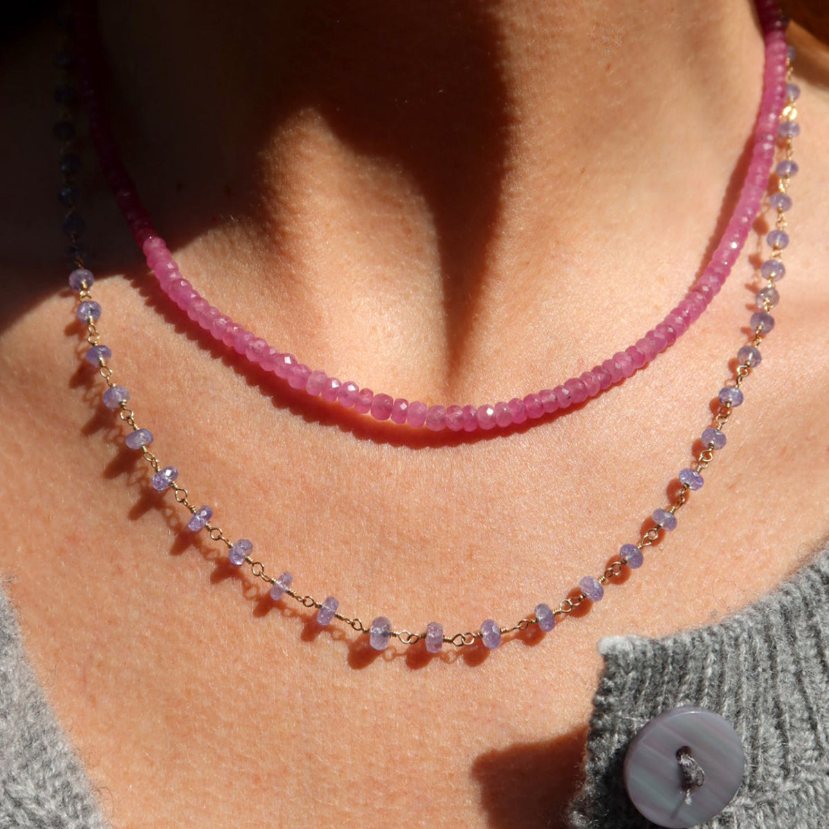 Pink Sapphire Beaded Necklace