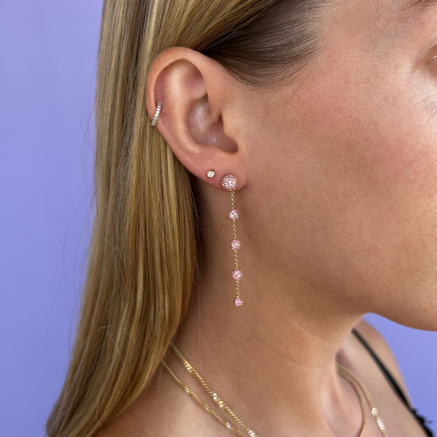 Pink Sapphire Orb Link Earrings