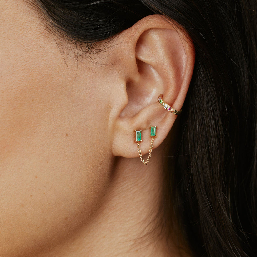 Baguette Stud Chain Earrings