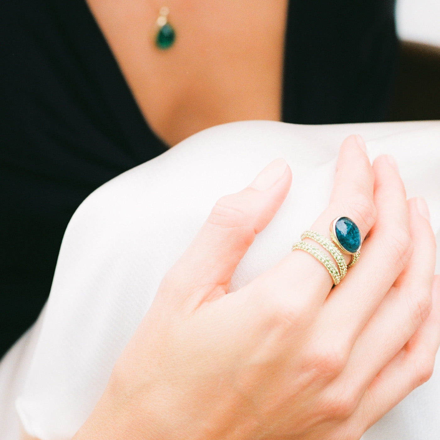 Tourmaline and Tsavorite Spiral Ring