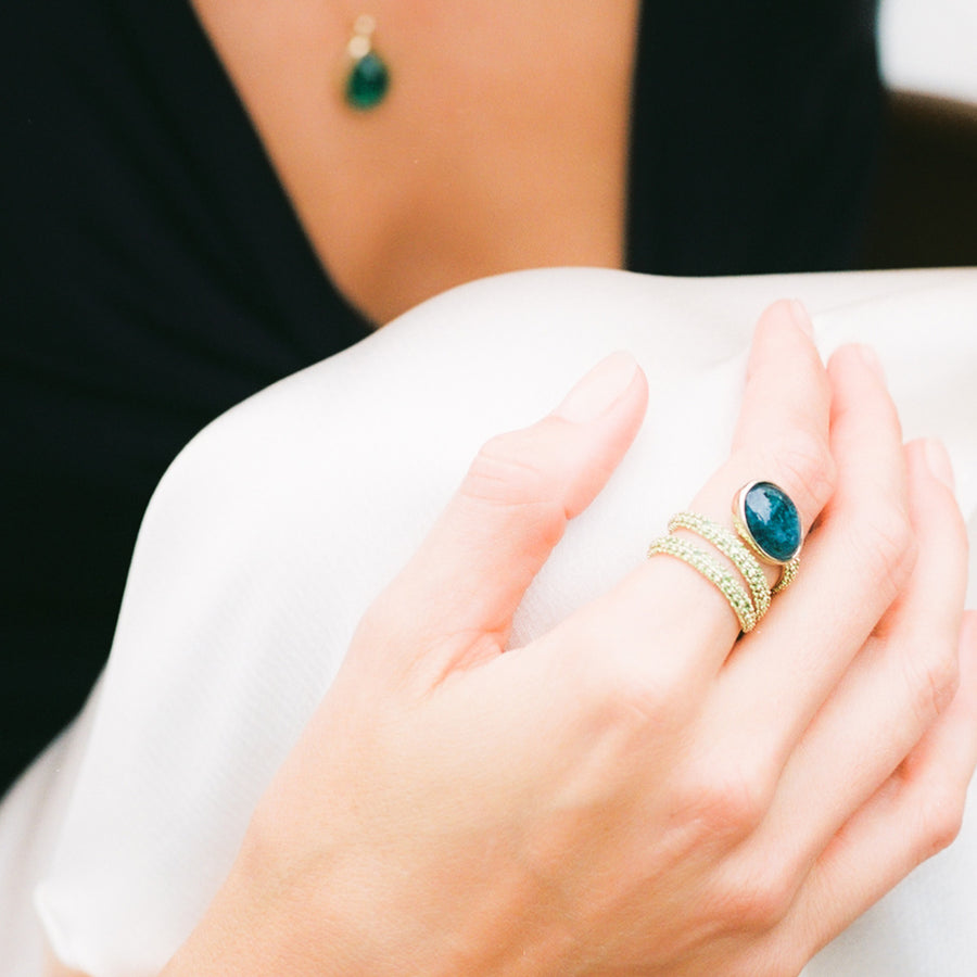 Tourmaline and Tsavorite Spiral Ring