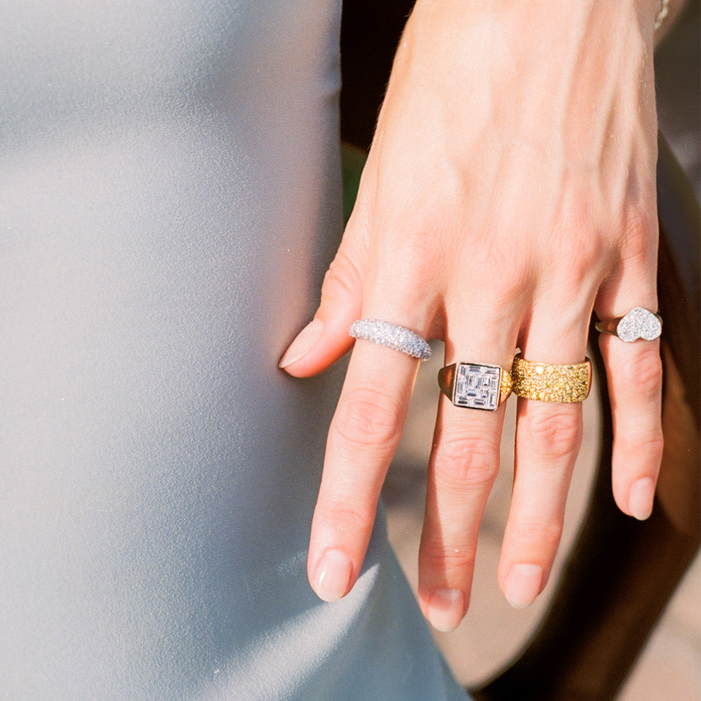 Diamond Crescent Domed Ring