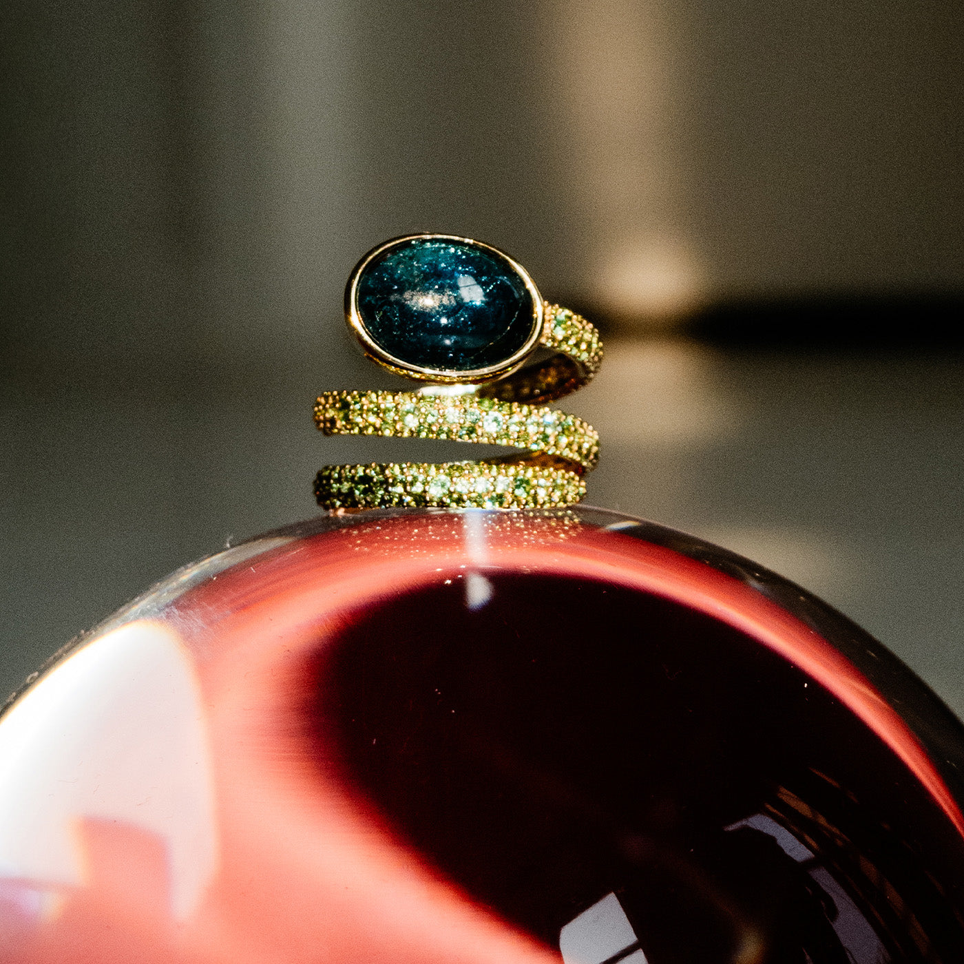 Tourmaline and Tsavorite Spiral Ring