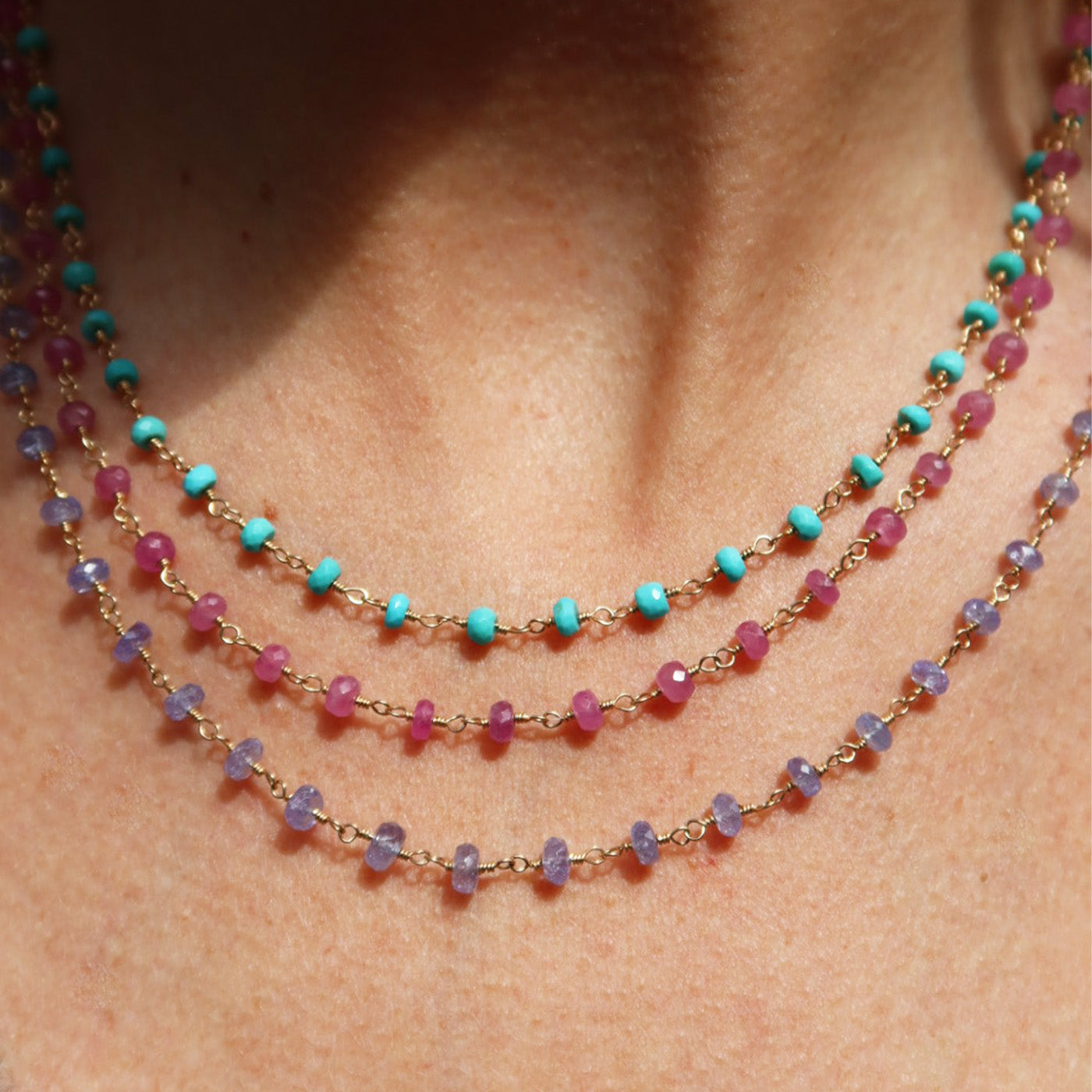 Pink Sapphire Wire Wrapped Necklace