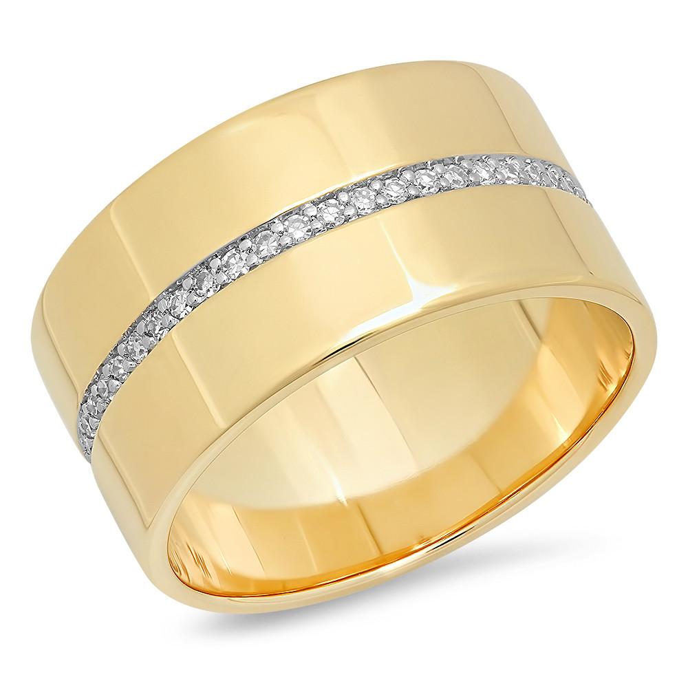 14K Yellow Gold Cigar Band with Pave Diamond Row