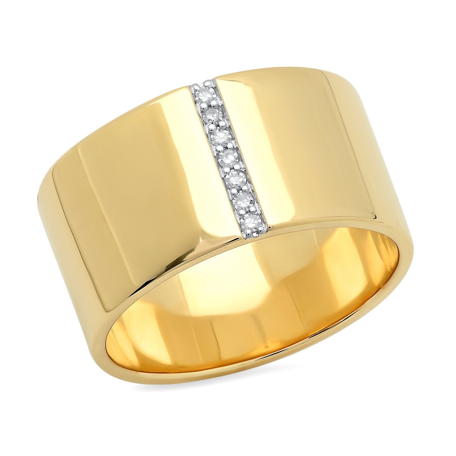 14K Yellow Gold Cigar Band with Pave Diamond Line 