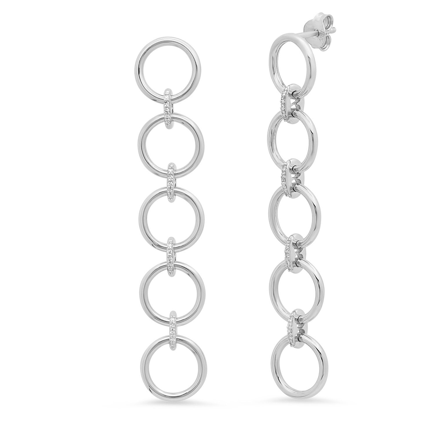 14K White Gold Five Loop Earrings with Diamond Links