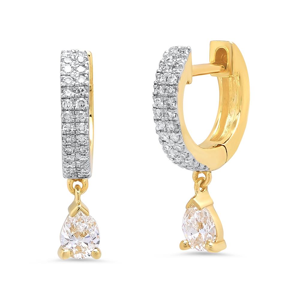 Eriness Jewelry Diamond Huggies with Diamond Tear Drop 
