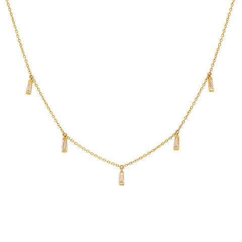14K Yellow Gold Diamond Baguette Necklace